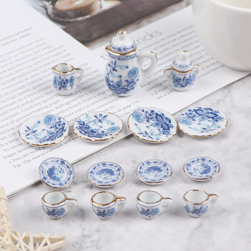 15Pcs 1:12 Dollhouse Miniature Tableware Porcelain Ceramic Tea Cup Set Model Kitchen Accessories For Doll House Decor Toys Gift