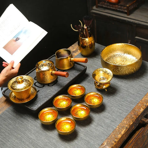 New 24k Gold-plated Tea Set Luxury Kung Fu Tea Set Chinese Traditional Tea Set High-end Bone China Teapot And Tea Cup With Dish