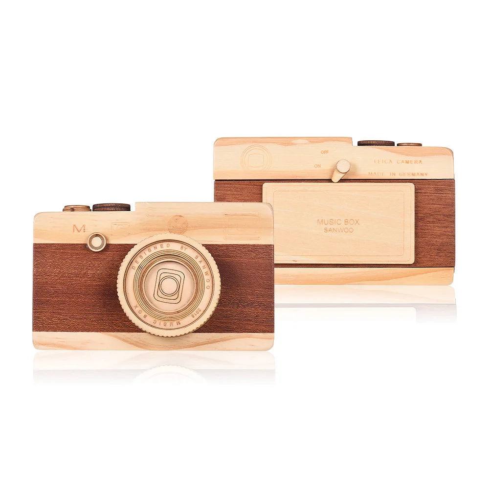 Wooden Music Box  Camera Design Classical Melody Birthday Christmas Festival Musical Gifts Home Office Decoration Crafts