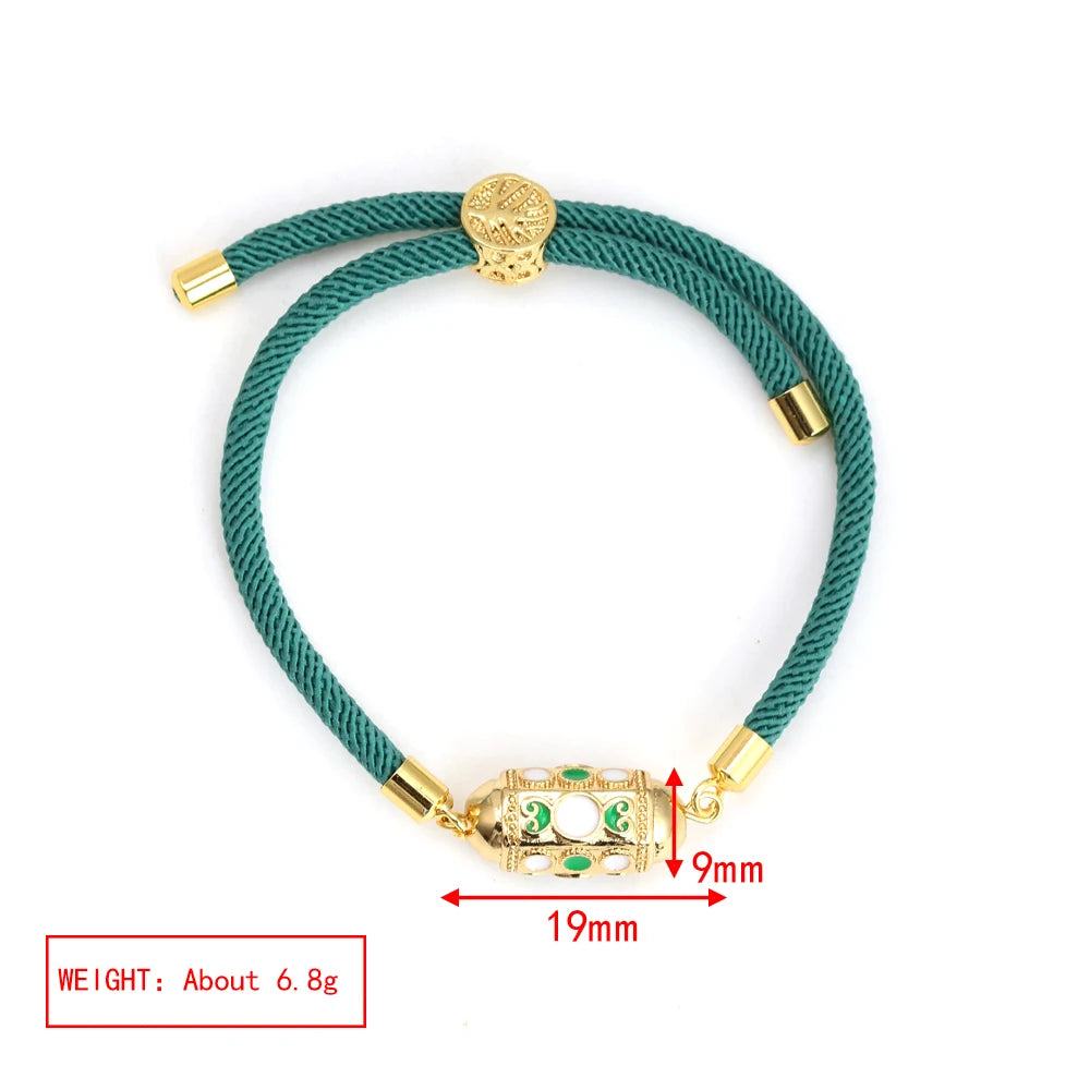 Enamel Tube Spacer Colored Zircon Beads Charm Bracelet For Women Adjustable Leaf Buckle Pull Rope Boho Summer Beach Jewelry Gift