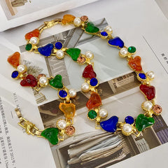 Women Middle Vintage Palace Heart Pearl Rhinestone Necklace Earrings Fashion Elegant Classic Bracelet Chorkers Chains Jewelry