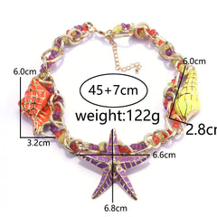 Fashion Enamel Drip Oil Starfish Shell Large Collar Choker Necklace Women Indian Boho Ethnic Statement Vintage Necklace Jewelry