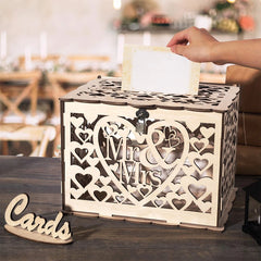 Wooden Wedding Gifts Card Boxes With Lock Mr&Mrs Couple Flower Pattern Envelope Sign Cards Wood Box DIY Rustic Wedding Supplies