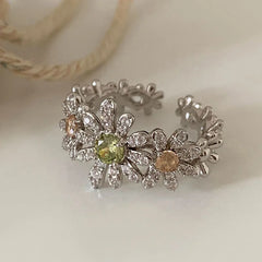PANJBJ 925 Sterling Silver Flower Rings For Women Zircon Design Fashion Sweet Romantic Jewelry Gift Dropshipping