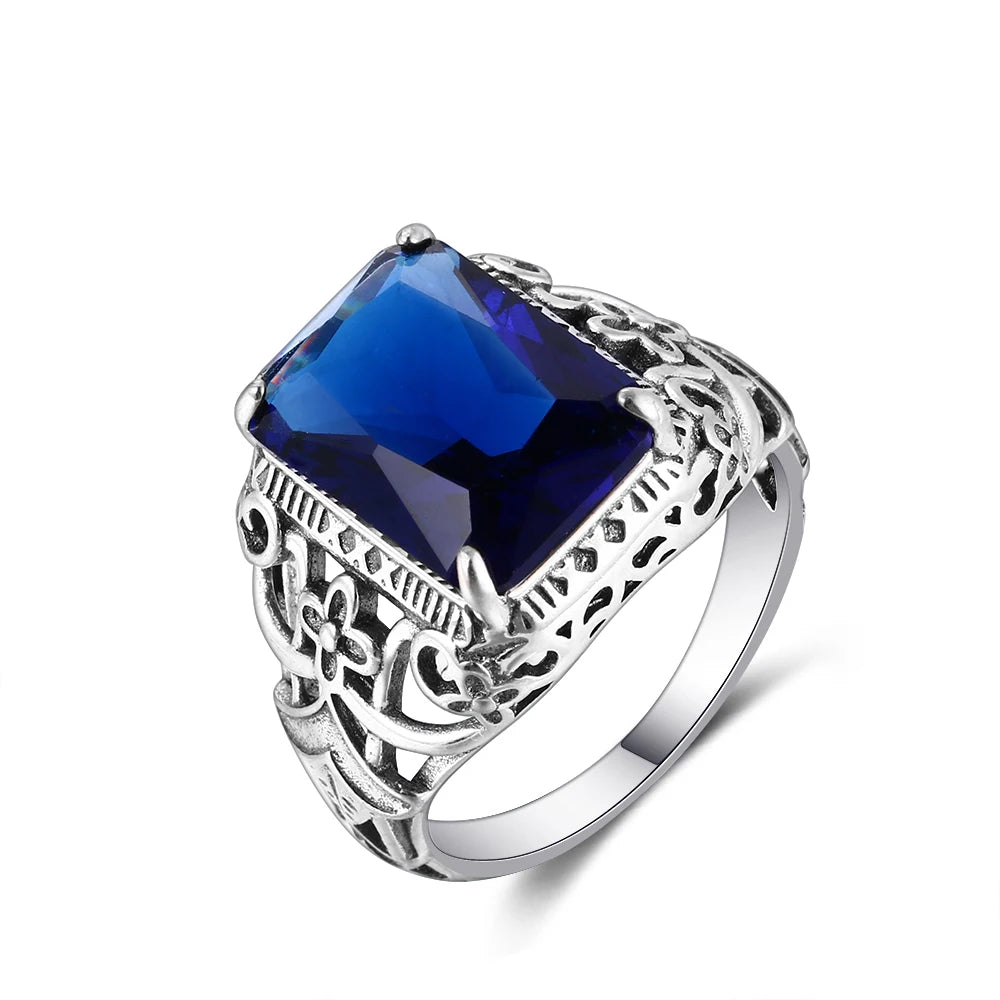 Silver Rings Amethyst Zircon Women Hollow Out Design Fine Jewelry Bridal Wedding Engagement Ring Accessory
