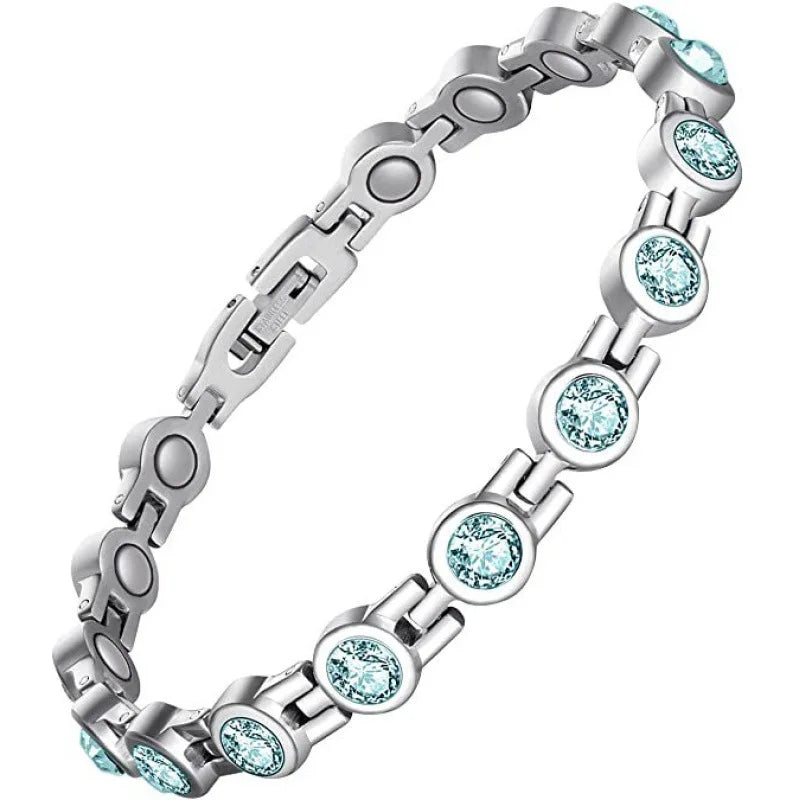 Arthritis Healthy Therapy Energy Hologram Germanium Copper Color Anklets Magnetic Crystal Bracelets for Women Rhinestone Jewelry