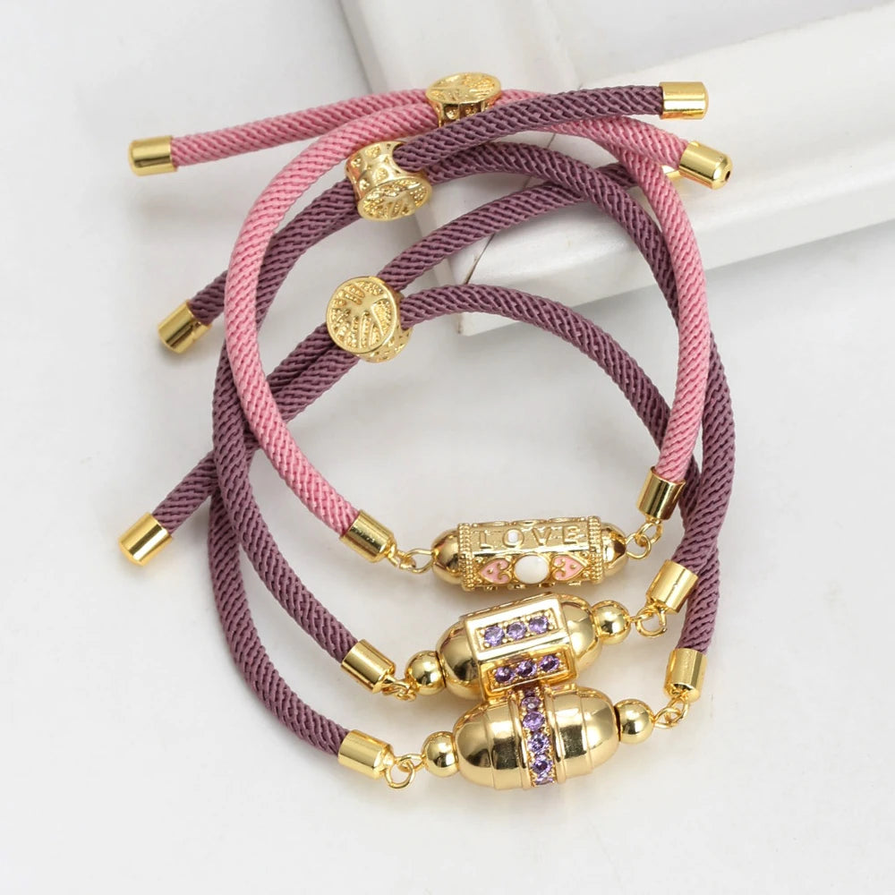 Enamel Tube Spacer Colored Zircon Beads Charm Bracelet For Women Adjustable Leaf Buckle Pull Rope Boho Summer Beach Jewelry Gift