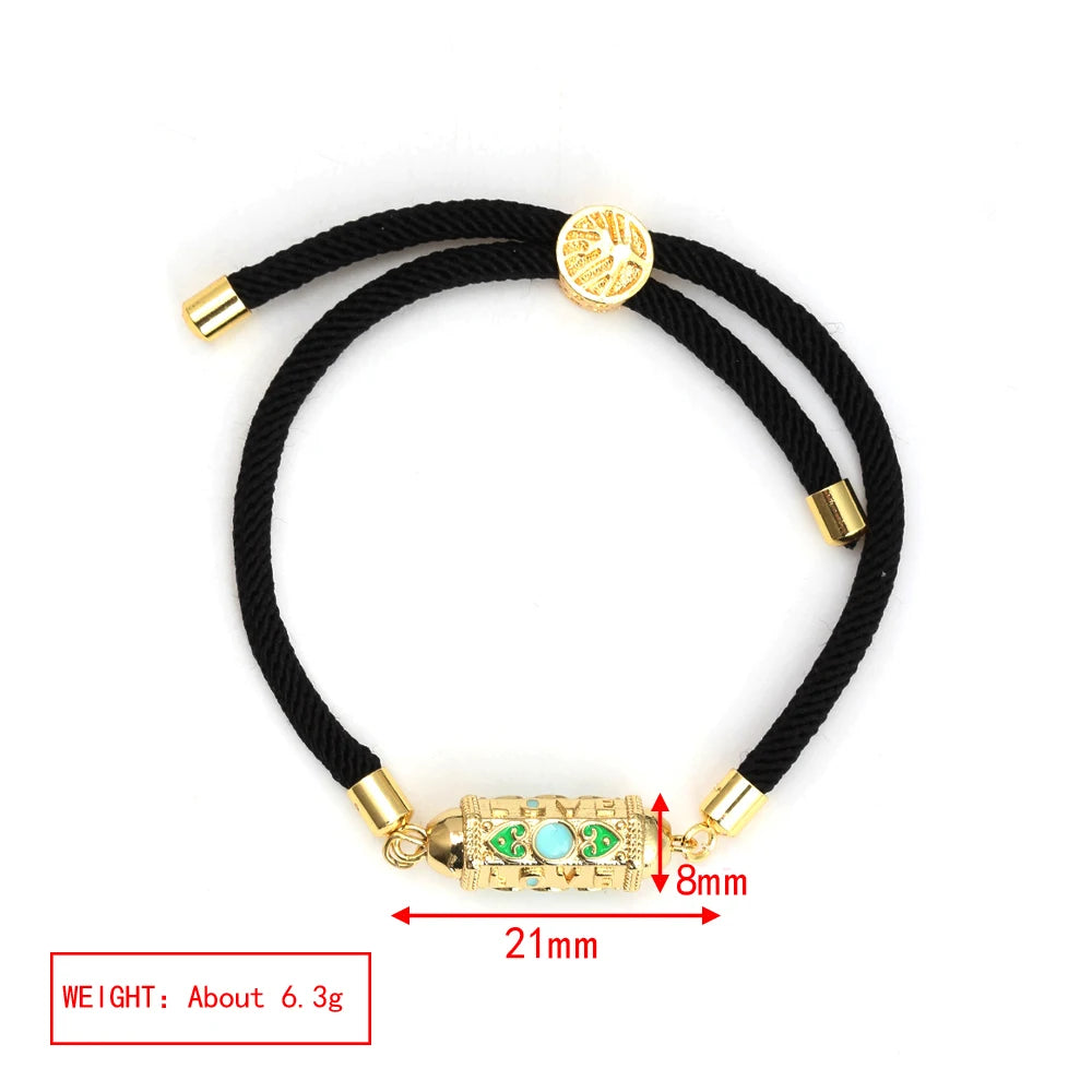 Enamel Tube Spacer Colored Zircon Beads Charm Bracelet For Women Adjustable Leaf Buckle Pull Rope Boho Summer Beach Jewelry Gift
