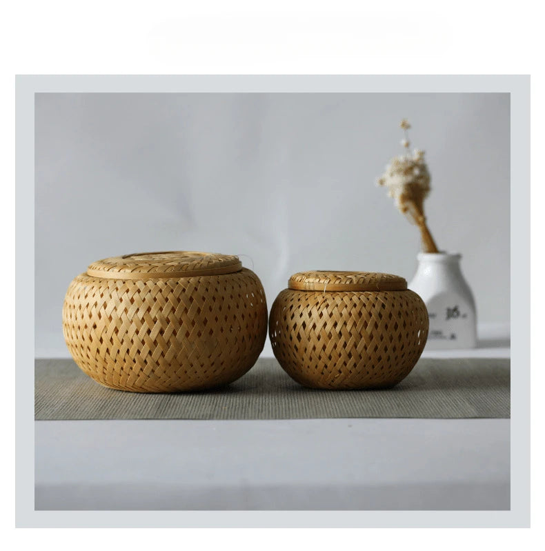 Bamboo woven small basket double-layer hollow small mini box bamboo woven packaging box,creative flower pot,bamboo woven tea jar