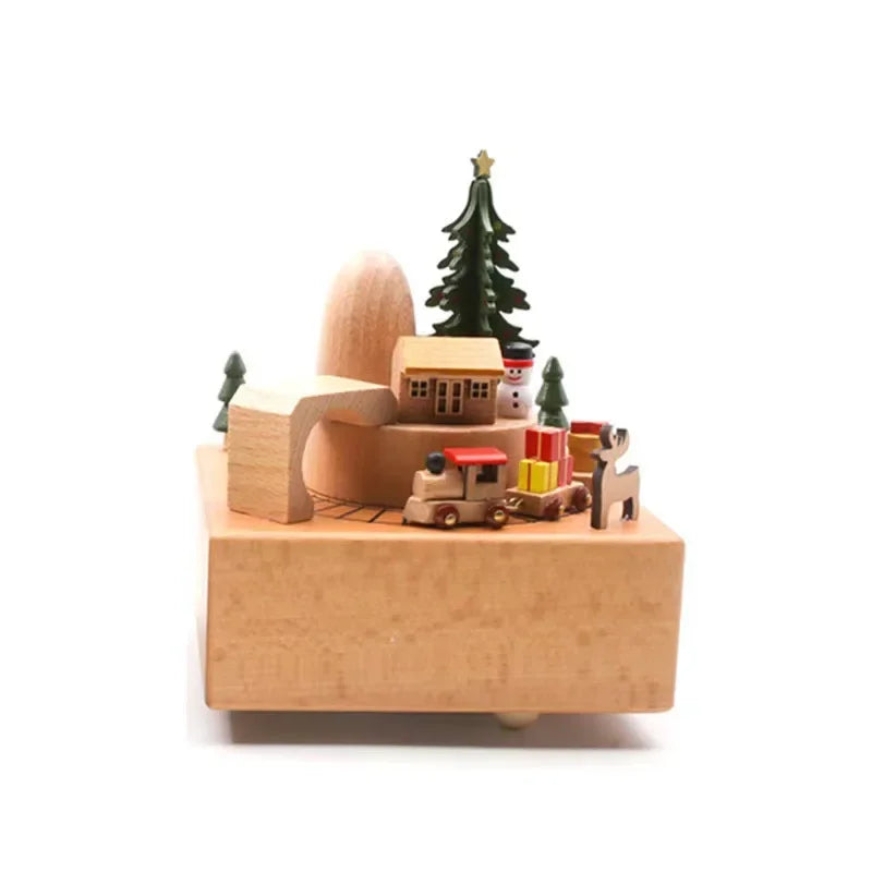 Wooden Carousel Music Box Ornaments Rotatable Hand-cranked DIY Handmade Birthday Christmas Gift Children’s Toys 크리스마스 뮤직 오르골