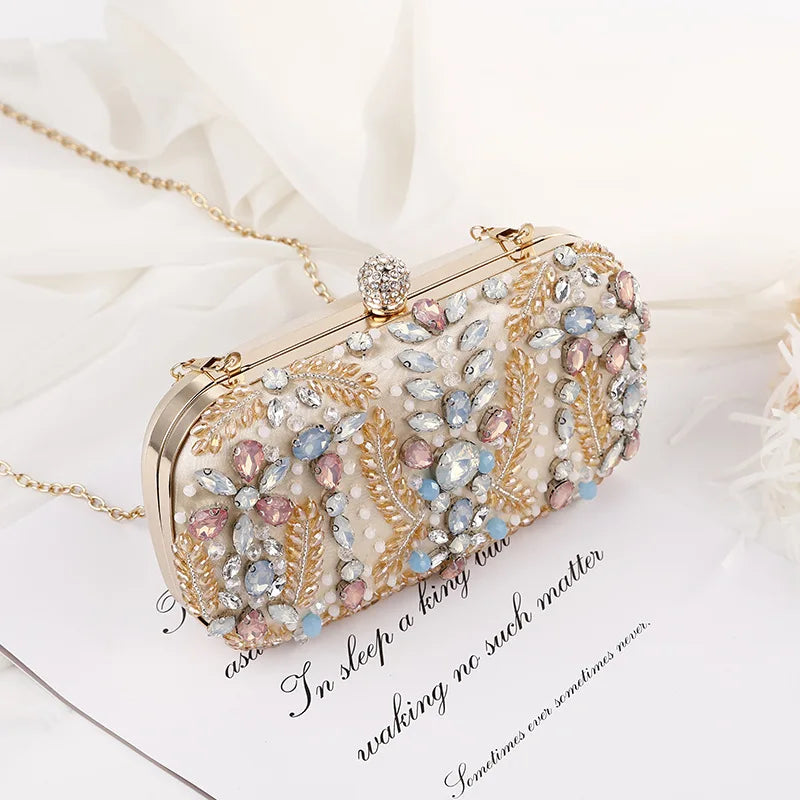 New Champagne Dinner Bag Colorful Rhinestone Handheld Bag European and American Style Women's Evening Dress Bag Storage Bag