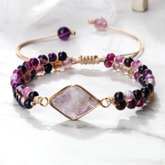 Purple Crystal Agate Stone Wrap Bracelet Charm String Braided Yoga Beaded Bracelets Bangles Bohemian Gift Jewelry for Women Men
