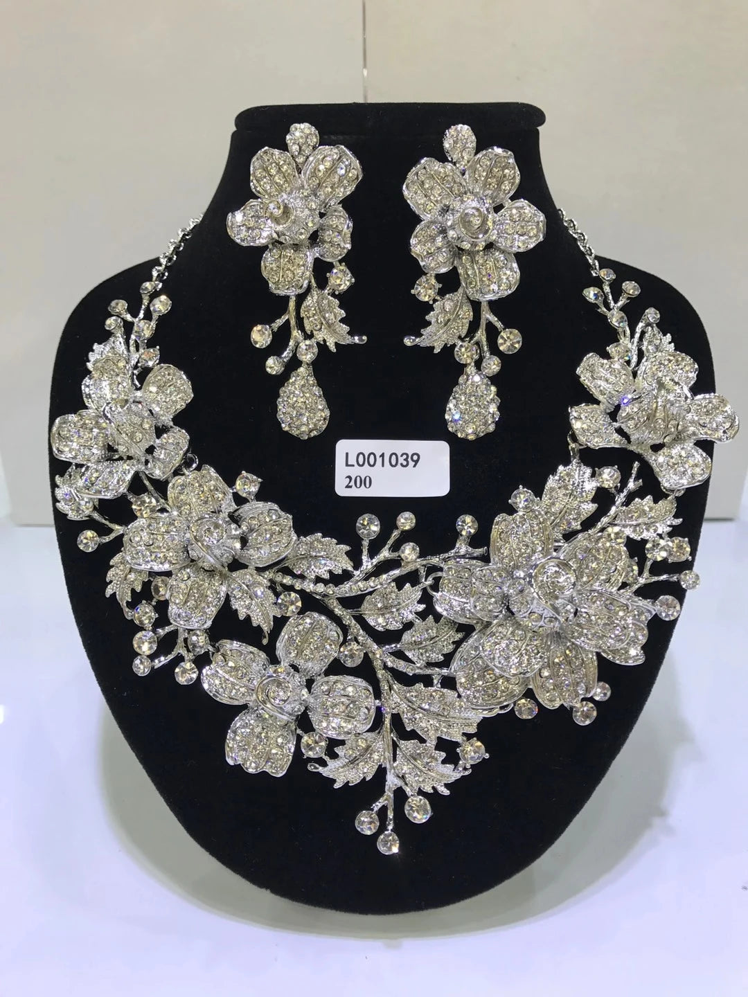 Wedding Dubai Jewelry Sets For Women Big necklace sets necklace Crystal Rhinestone Brides Flower Necklace Earring Set