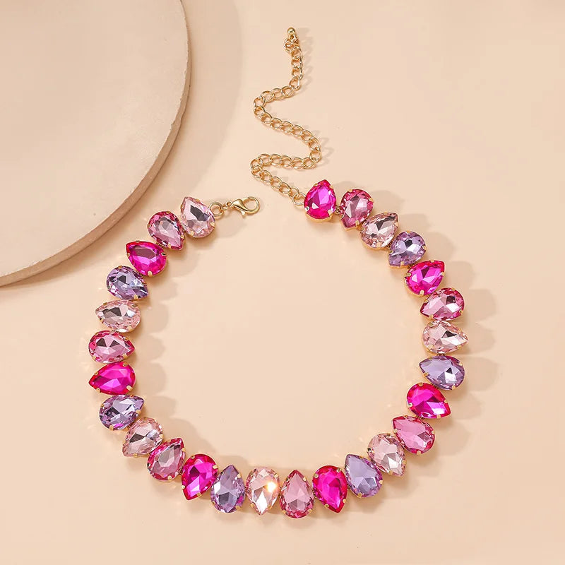 FYUAN Square Colorful Crystal Choker Necklaces for Women Geometric Clavicle Chain Necklaces Statements Jewelry