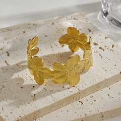 Gold Color Flower Shaped Earrings Necklace For Women Fashion Personality Flower Ring Bracelet Party Daily Jewelry