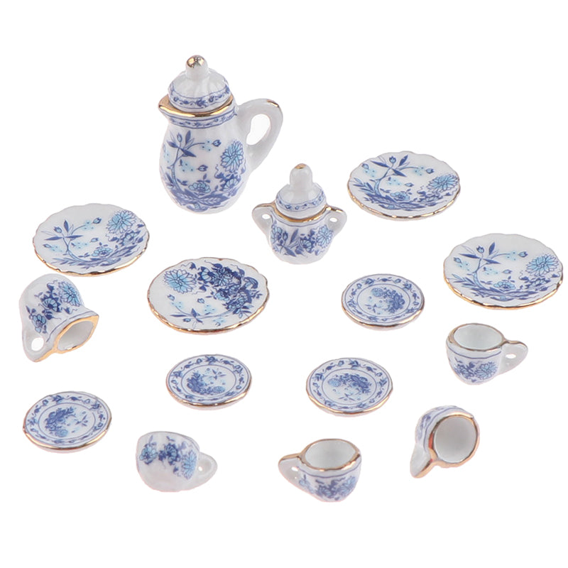15Pcs 1:12 Dollhouse Miniature Tableware Porcelain Ceramic Tea Cup Set Model Kitchen Accessories For Doll House Decor Toys Gift