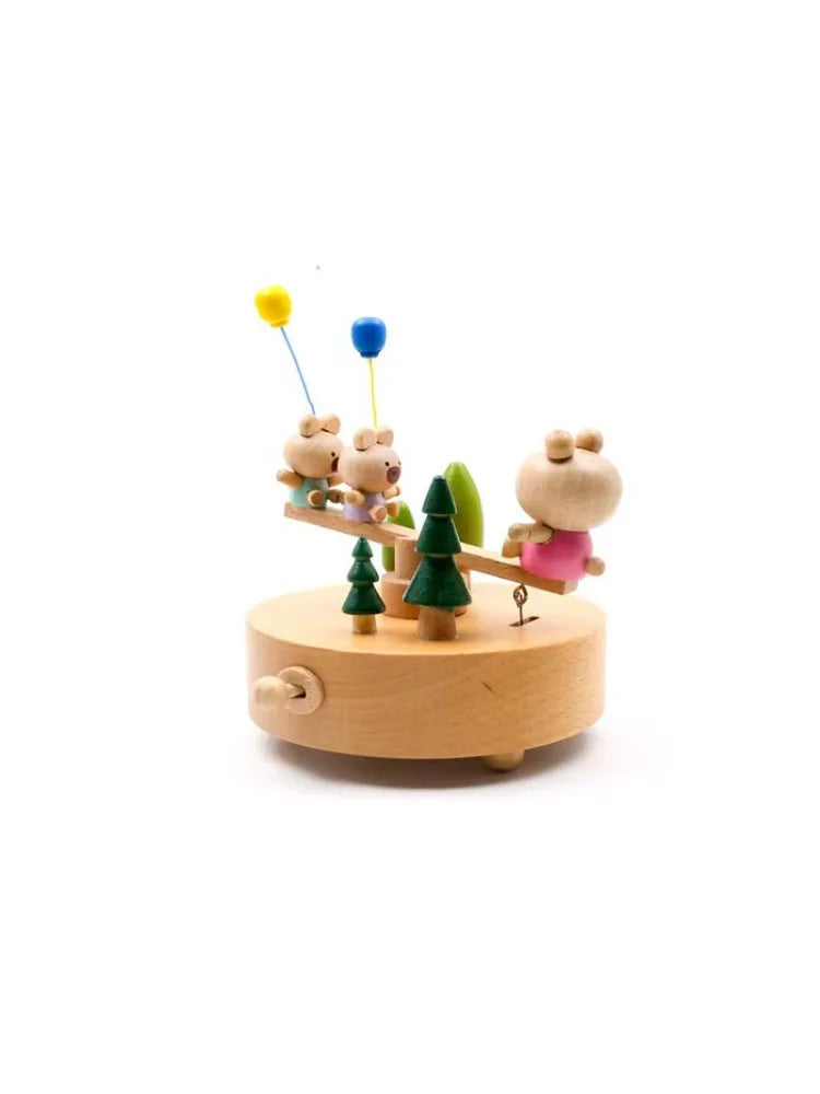 Wooden Carousel Music Box Ornaments Rotatable Hand-cranked DIY Handmade Birthday Christmas Gift Children’s Toys 크리스마스 뮤직 오르골