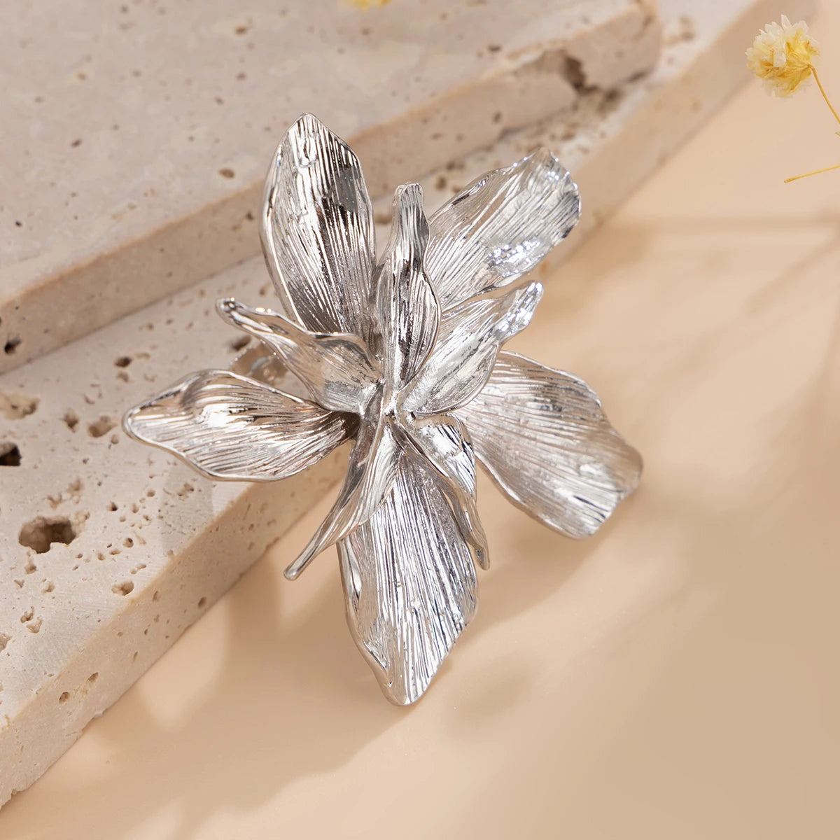 IngeSight.Z Exaggerated Bilayer Big Flower Ring for Women 2024 Personality Metal Punk Party Finger Ring Jewelry Accessories
