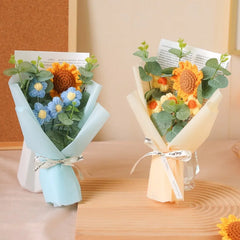 Artificial Flower Crochet Bouquet Handmade Anniversary Sunflower Daisy Bouquet Mothers Day Birthday Gift Eternal Flower