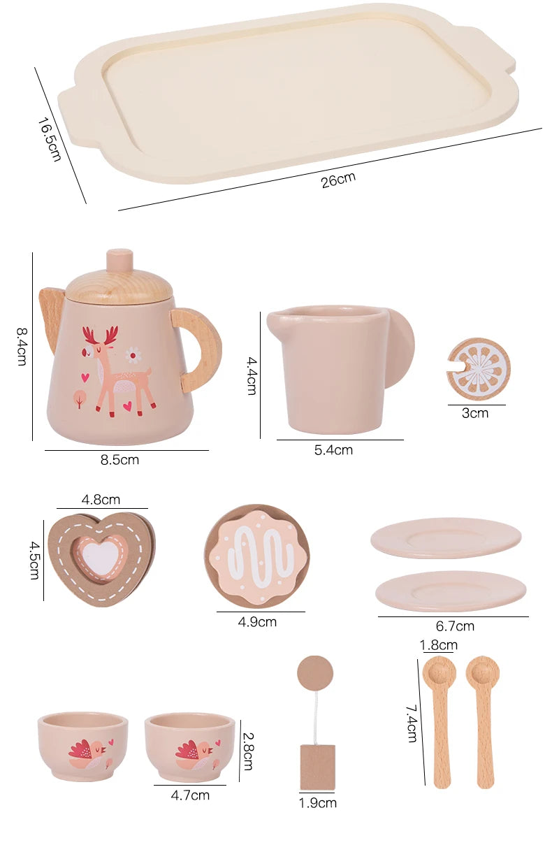 Children's Wooden Simulation Afternoon Tea Dessert Teapot Tableware Kitchen Tea Set Set Baby Puzzle Play Toy