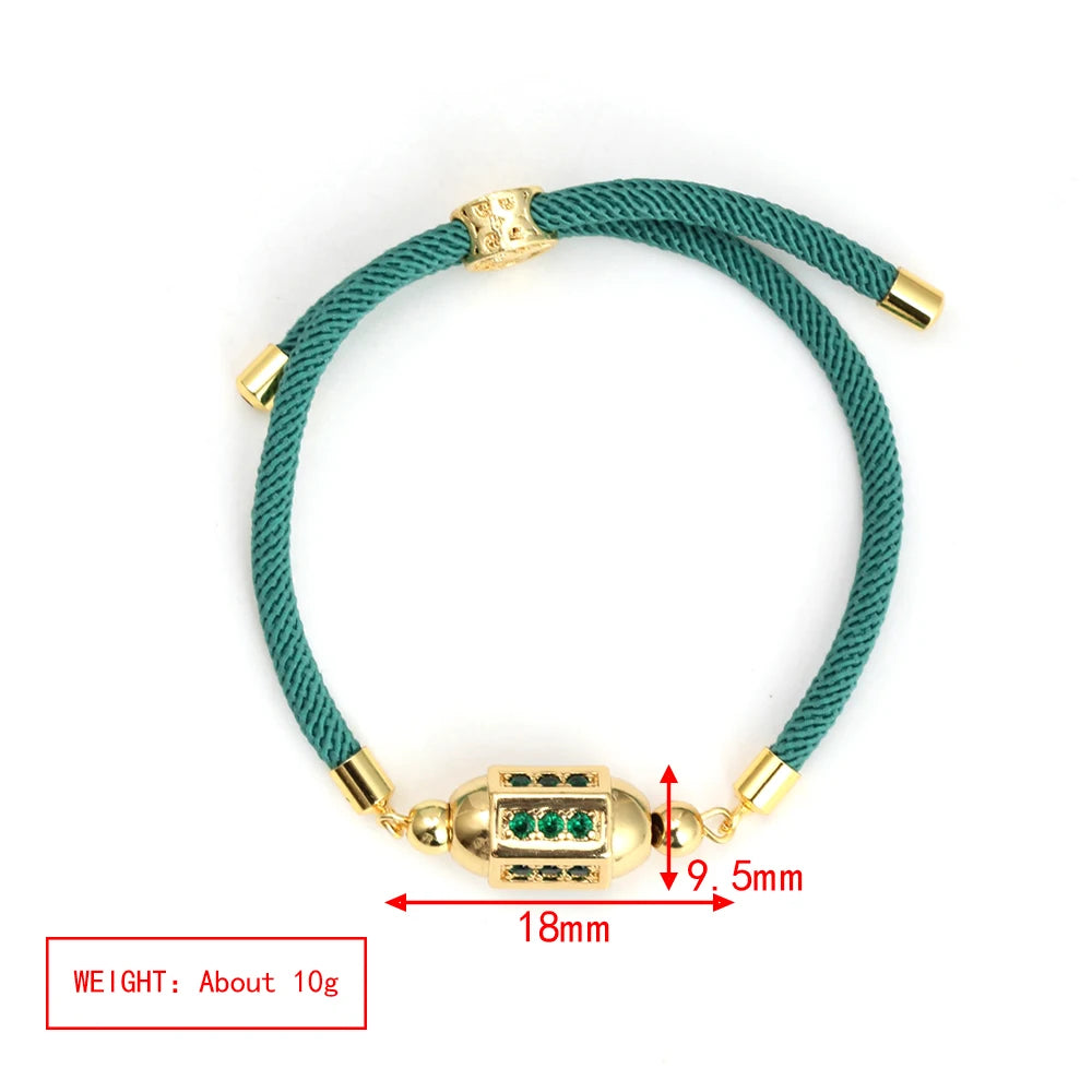 Enamel Tube Spacer Colored Zircon Beads Charm Bracelet For Women Adjustable Leaf Buckle Pull Rope Boho Summer Beach Jewelry Gift
