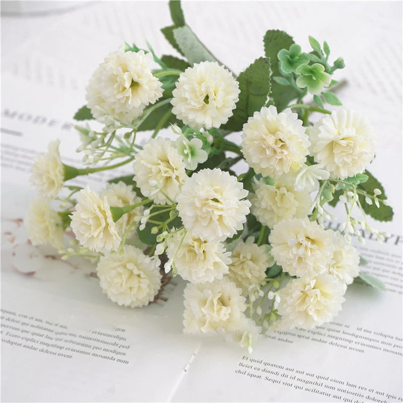 Artificial Flowers Wedding Bouquet Festival Decor Vases for Home Room Scrapbooking Diy Candy Box Silk Material Orange Hydrangea