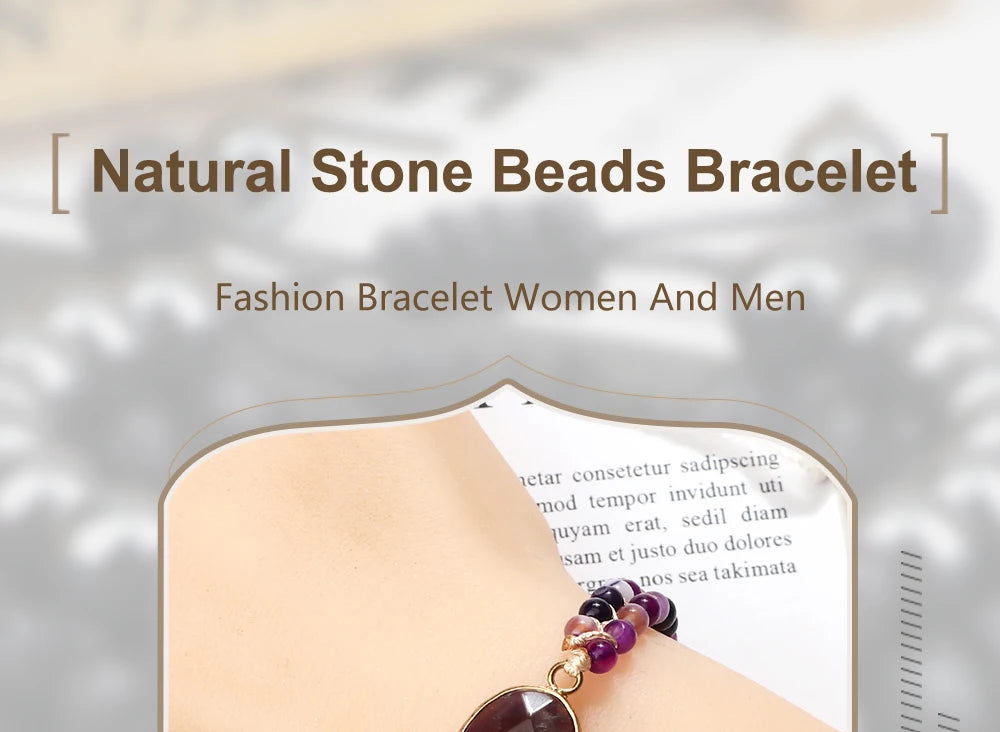 Purple Crystal Agate Stone Wrap Bracelet Charm String Braided Yoga Beaded Bracelets Bangles Bohemian Gift Jewelry for Women Men