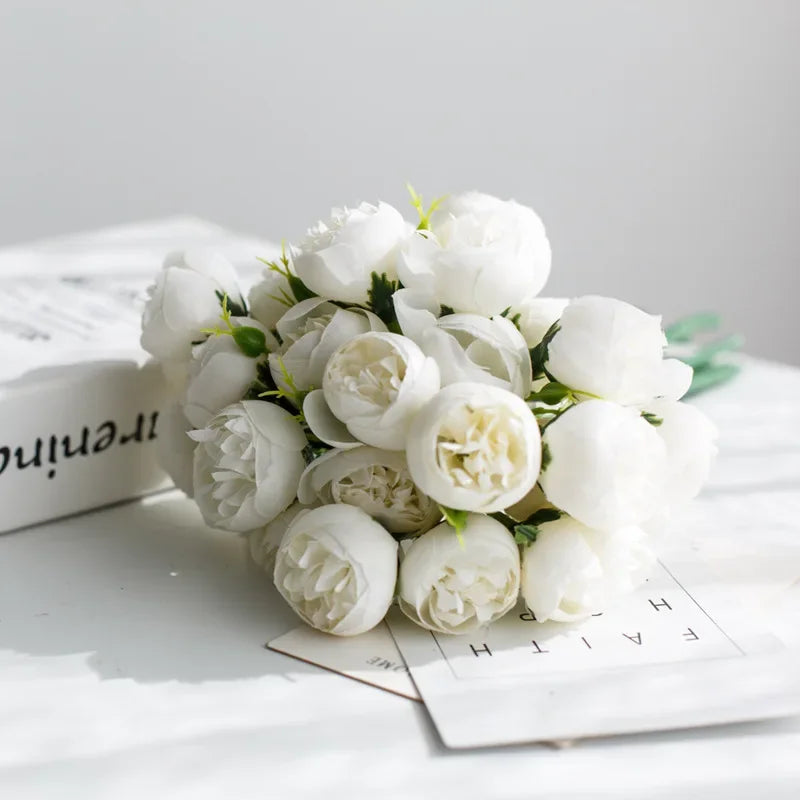 27Heads Peony Artificial Flowers for  Vase DIY Decor Bride Rose Bouquet Fake Flower Wedding Party Centerpieces Decoration Plants