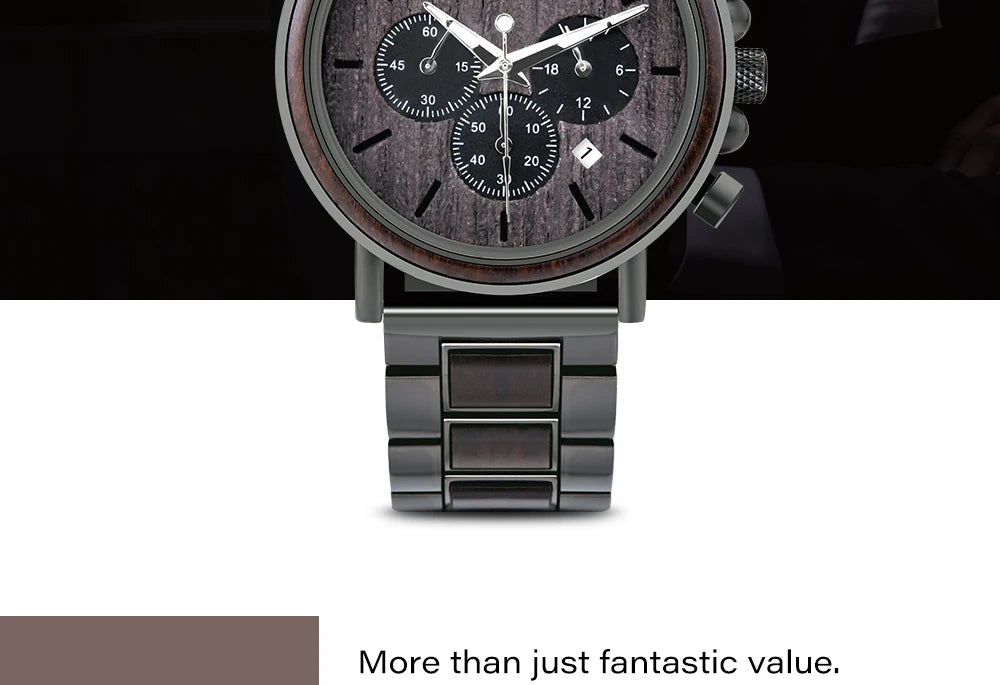 BOBO BIRD Wood Men Watch Relogio Masculino Top Brand Luxury Stylish Chronograph Military Watches Timepieces in Wooden Gift Box