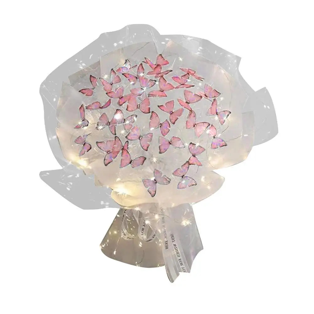 Artificial Butterfly Bouquet Material Kit DIY Handmade Butterfly Flower Bouquets With LED Light Wedding Decor Girlfriend Gifts