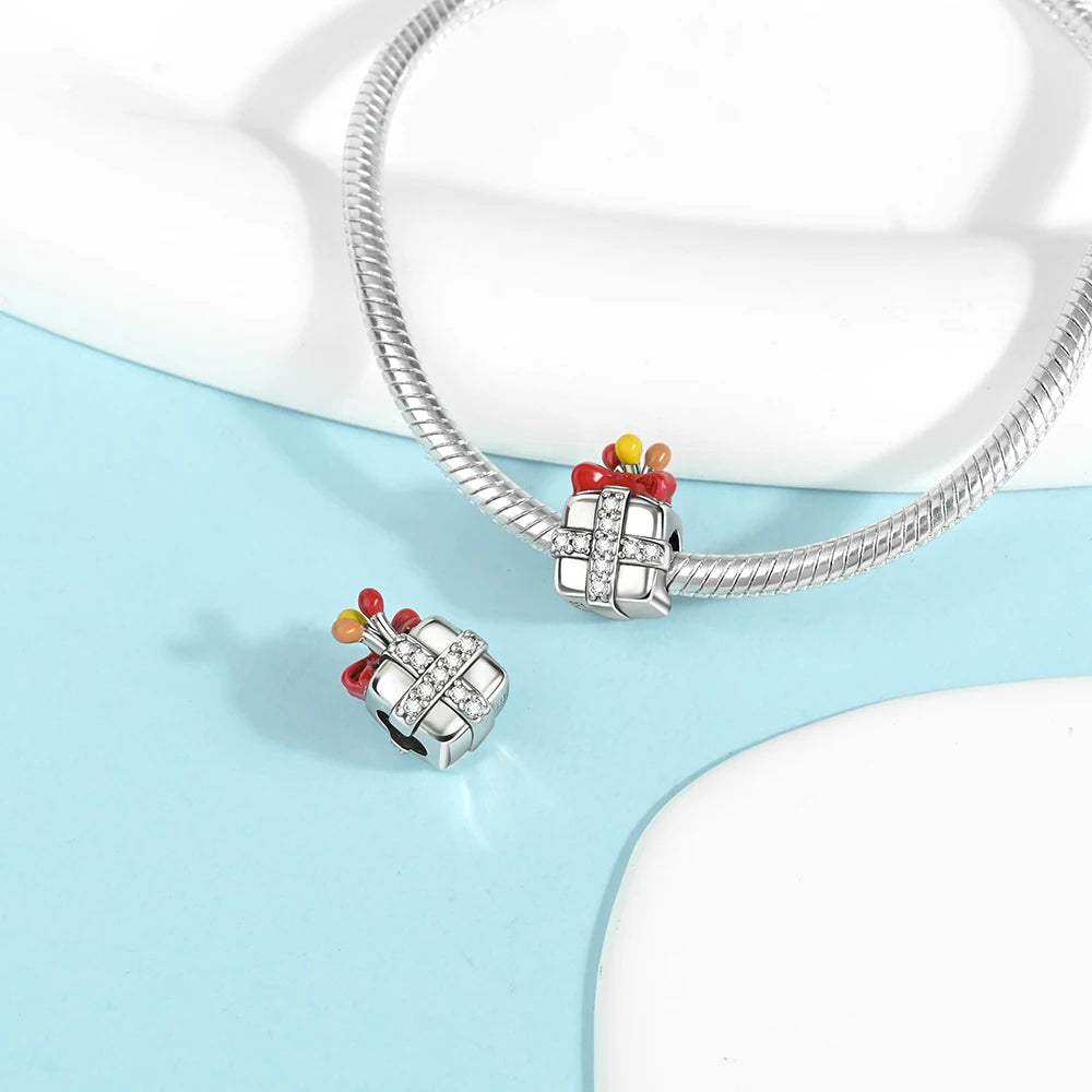 Christmas Series 925 Sterling Silver Gift Box Elk Crystal Ball Love Hot Air Balloon Charms Fit DIY Bracelet Necklace Holiday