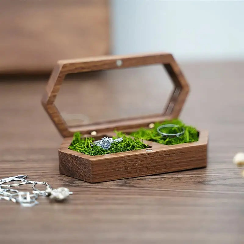 Ring Box Jewelry Storage Engagement Wedding Ceremony Ring Proposal Ring Rustic Wedding Gift for Girl Walnut Wood