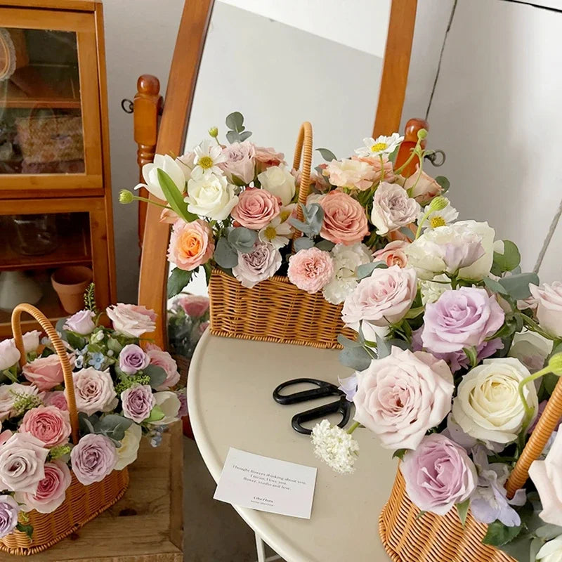 Gift Basket Woven Flower Basket Handmade Flower Basket For Home Wedding Decor Picnic Storage Baskets Rattan Storage Basket