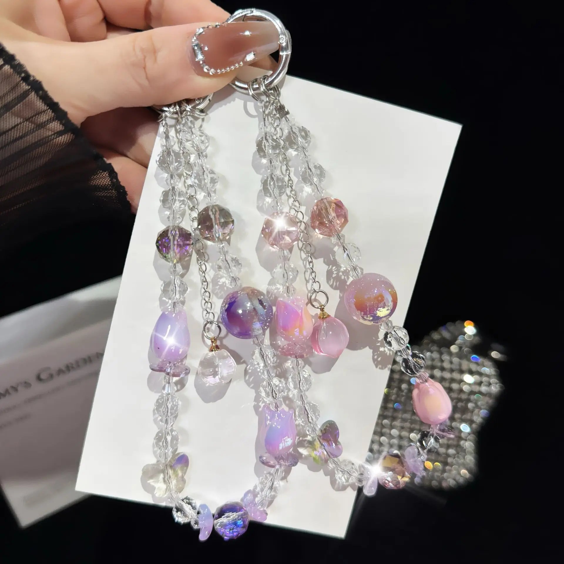Crystal Flower Buds Fine Sparkling Beads Bag Accessories Keychains Hanging Ropes For Mobile Phone Bracelets Small Gifts