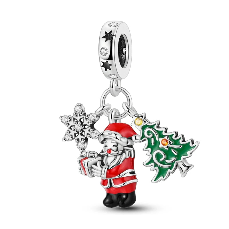 Christmas Series 925 Sterling Silver Gift Box Elk Crystal Ball Love Hot Air Balloon Charms Fit DIY Bracelet Necklace Holiday