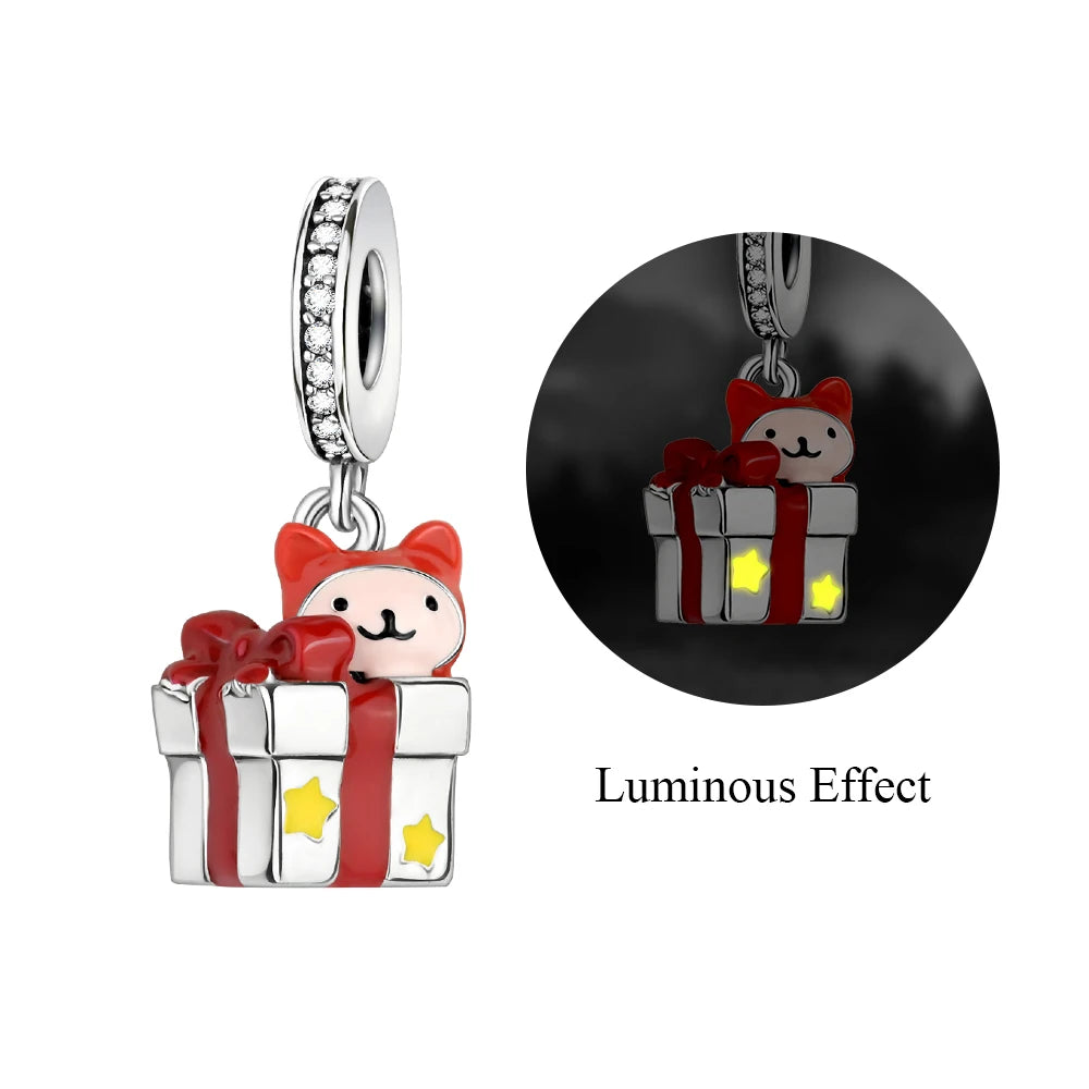 Christmas Series 925 Sterling Silver Gift Box Elk Crystal Ball Love Hot Air Balloon Charms Fit DIY Bracelet Necklace Holiday