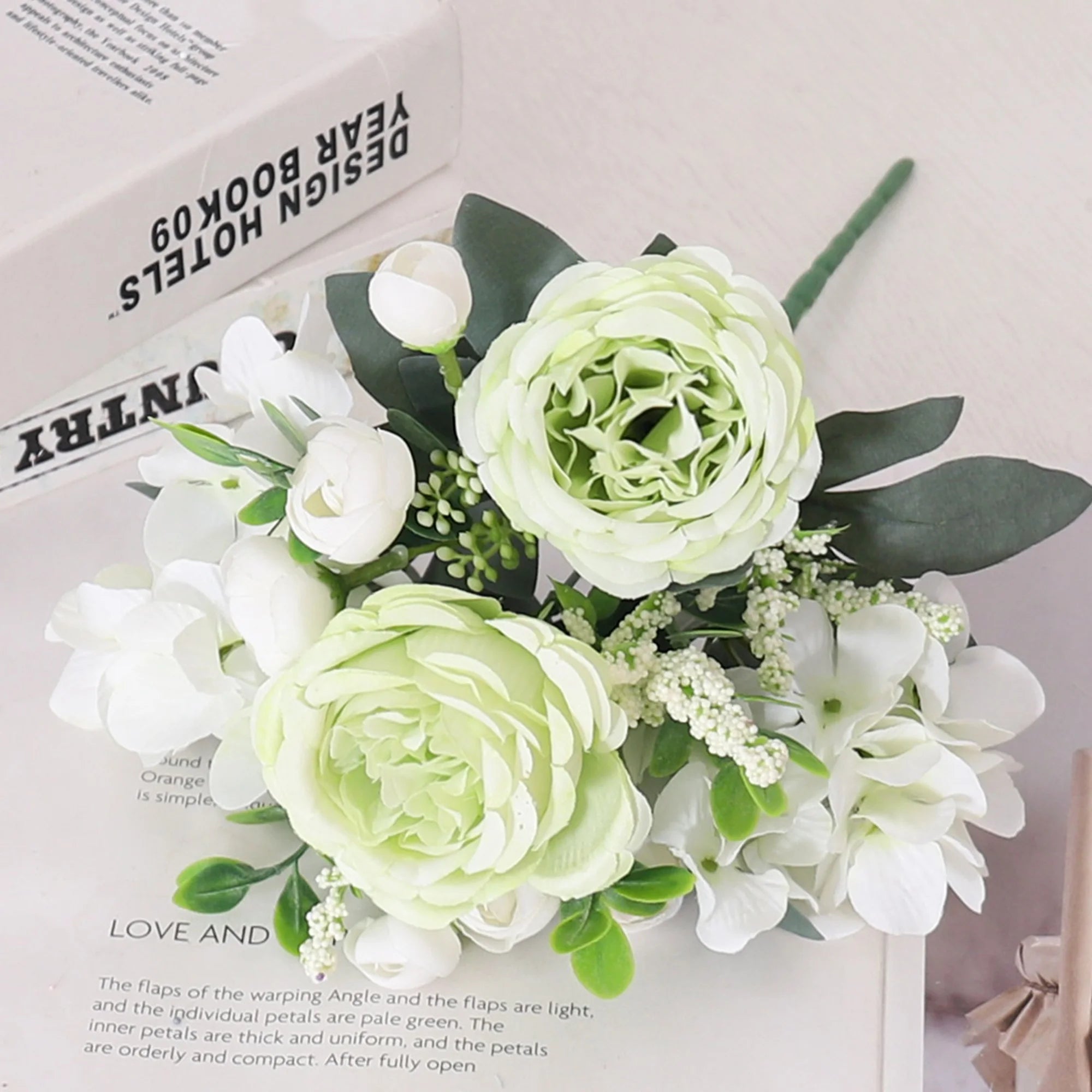 Blue Peony Artificial Flowers Silk High Quality Hydrangeas Bride Bouquet Wedding Home Room Valentine's Day Gift Table Decoration