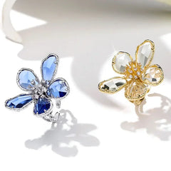 Fashion Elegant Crystal Flower Open Ring for Women 2024 New Luxury Wedding Party Jewelry Accessories Christmas Gifts
