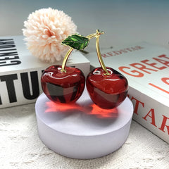 Crystal Cherry Figurine Glass Fruit Status Paperweight Home Decor Ornaments Tabletop Centerpiece