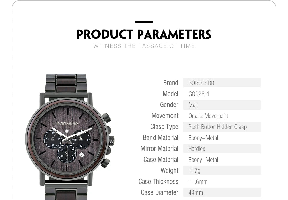 BOBO BIRD Wood Men Watch Relogio Masculino Top Brand Luxury Stylish Chronograph Military Watches Timepieces in Wooden Gift Box