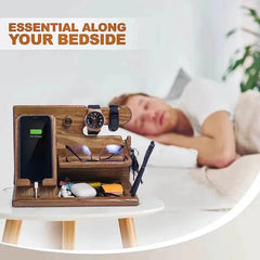 Wood Phone Docking Station Key Holder Wallet Stand Jewelry Watch Organizer Desk Accessories Men Husband Birthday Gift