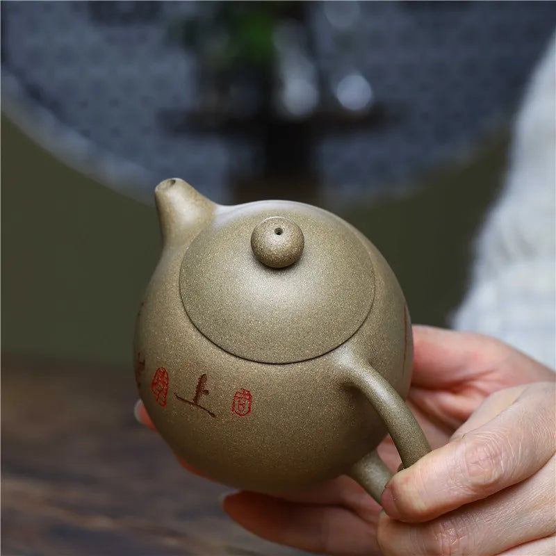 Chinese Style Hand Carved Home Drinking Utensils Purple Sand Dahongpao Dragon Egg Teapot Heat-resistant Tea Set Tea Set Teapot