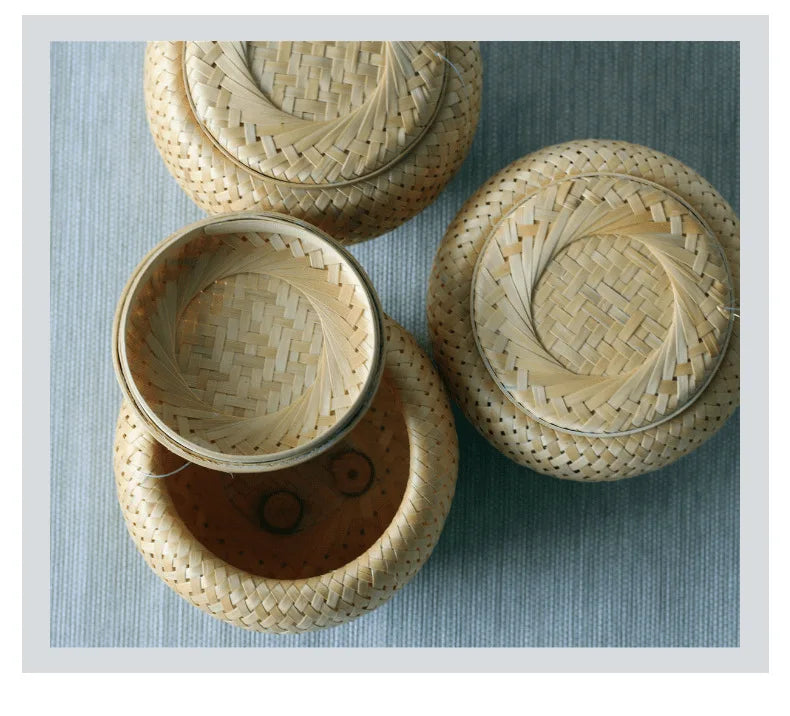 Bamboo woven small basket double-layer hollow small mini box bamboo woven packaging box,creative flower pot,bamboo woven tea jar