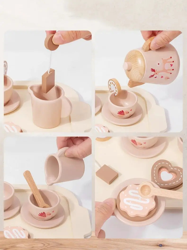 Children's Wooden Simulation Afternoon Tea Dessert Teapot Tableware Kitchen Tea Set Set Baby Puzzle Play Toy