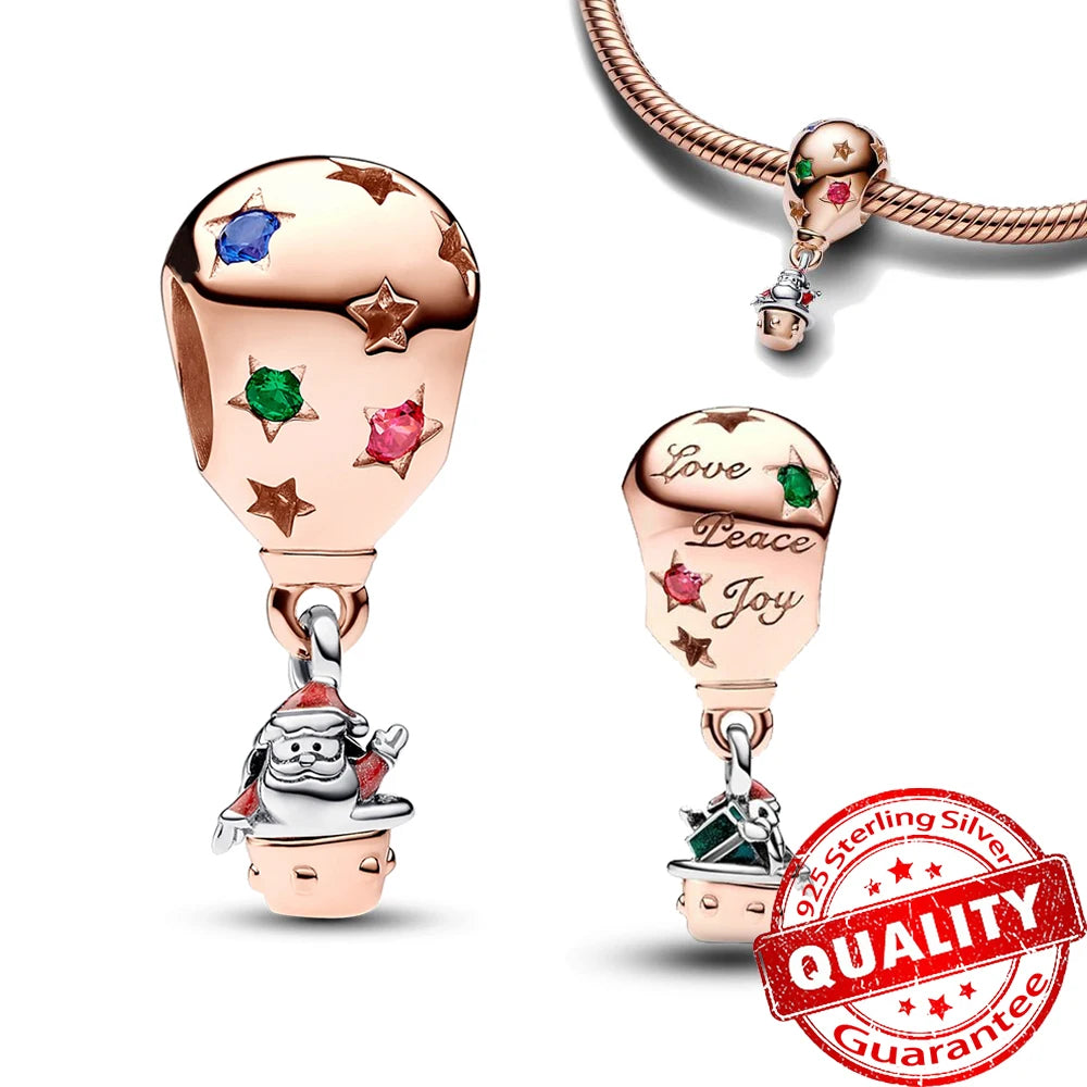 Christmas Series 925 Sterling Silver Gift Box Elk Crystal Ball Love Hot Air Balloon Charms Fit DIY Bracelet Necklace Holiday