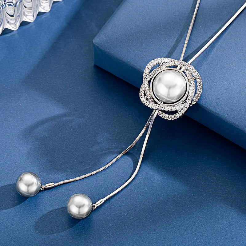 Luxury Long Chain Necklaces & Pendants for Women 2022 Fashion Waterdrop Gray Crystal Necklace Female Collier Femme Party Jewelry