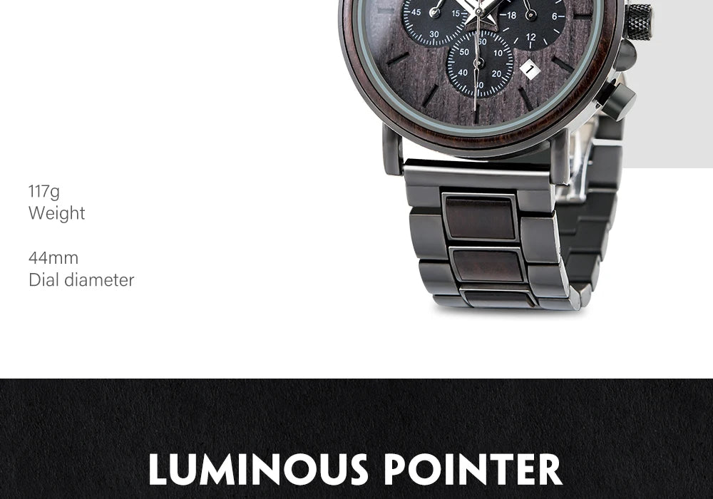 BOBO BIRD Wood Men Watch Relogio Masculino Top Brand Luxury Stylish Chronograph Military Watches Timepieces in Wooden Gift Box
