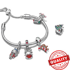 Christmas Series 925 Sterling Silver Gift Box Elk Crystal Ball Love Hot Air Balloon Charms Fit DIY Bracelet Necklace Holiday