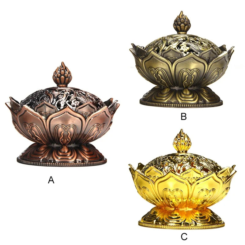 Small Incense Burner Lotus Zinc Alloy Antique Chinese Asian Style Lotus Flower Incense Holder Burner Pot