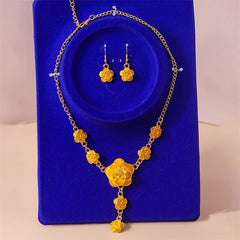 Elegant Flower Pendant Necklace Earrings Set for Women Bridal Wedding Jewelry Gifts